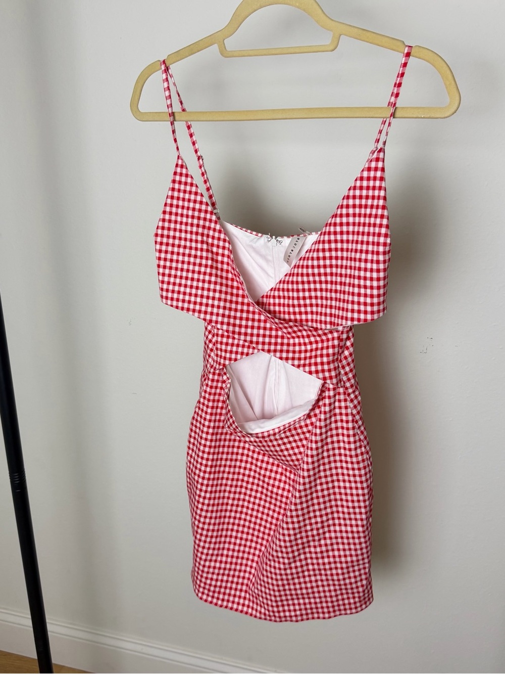 Blue Blush Red Gingham Cutout Mini Dress